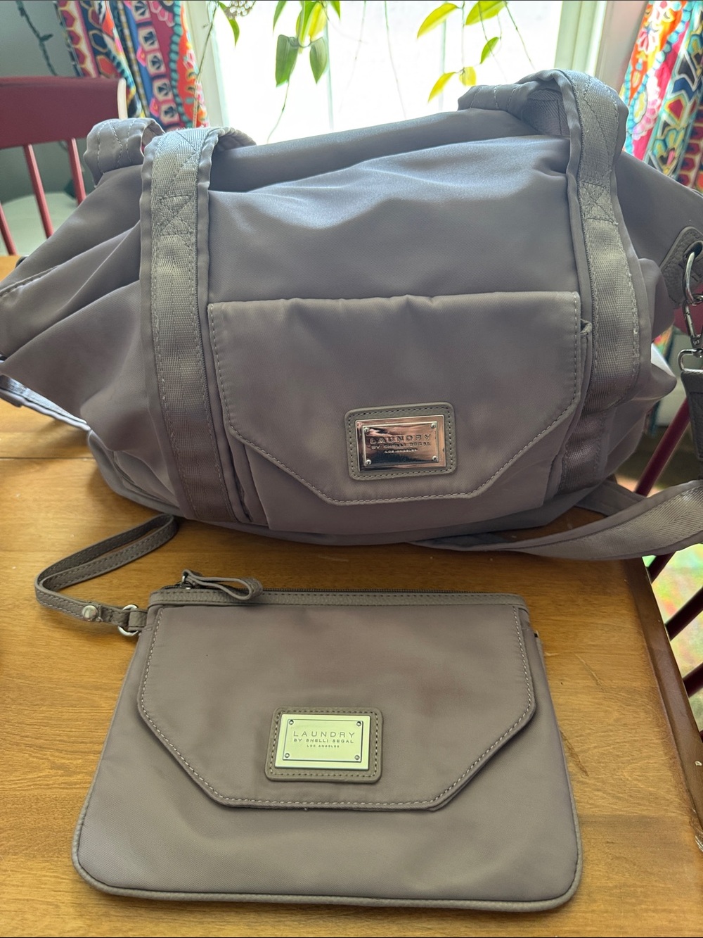 Laundry by Shelli Segal Taupe Shoulder Bag with Matching Wristlet Pouch